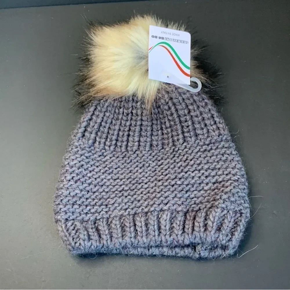 Cerazioni Ba‎ Bo Wool Alpaca Blend Fur Pom Beanie Hat
